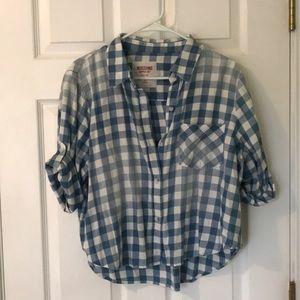 Mossimo Cropped Faded Plaid Button Down